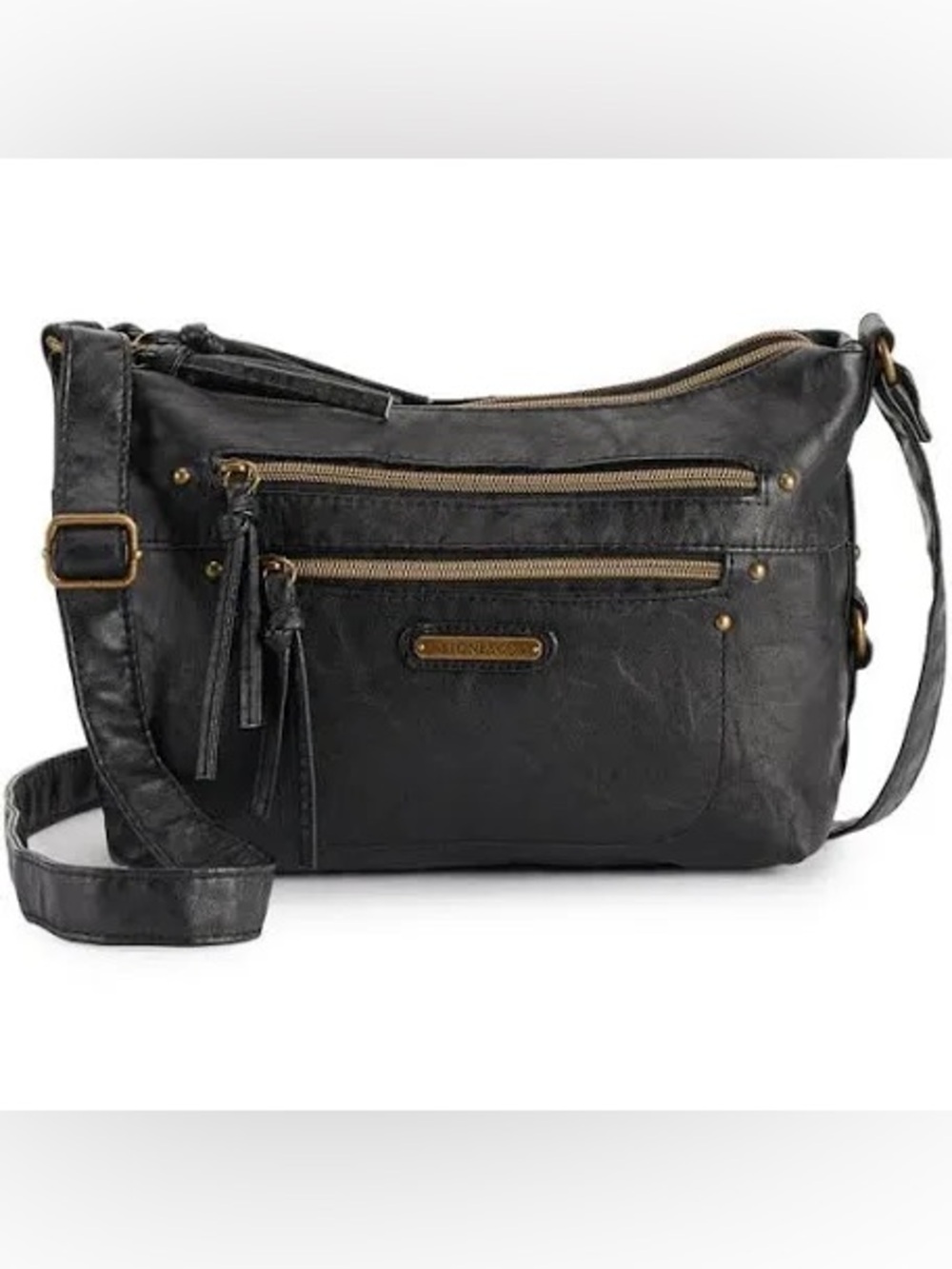 Stone & Co. Black -Leather Crossbody with Gold Hardware